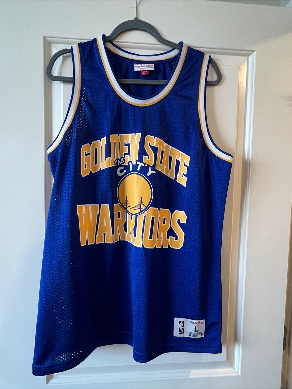 Mitchell & Ness Royal Blue and Yellow Warriors Jersey